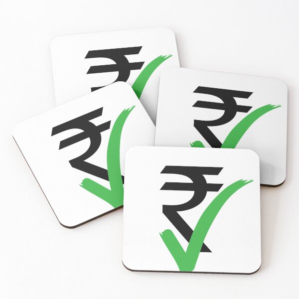Item preview, Indian rupee currency symbol with green right tick mark. Black sign of rupee and green tick on white background.  designed and sold by Giree07.