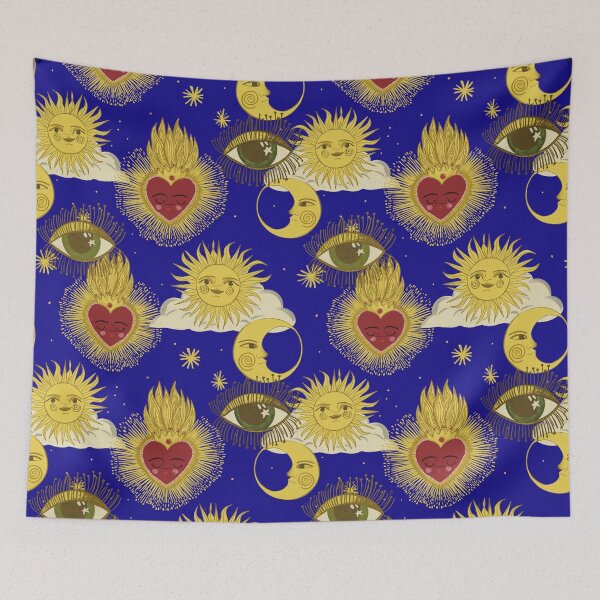 Item preview, Celestial heart moon and stars evil eye Pattern for College Dorm Decor 90s illustrator Jemma Jamie SKidmore  designed and sold by Jemma Jamie Skidmore.