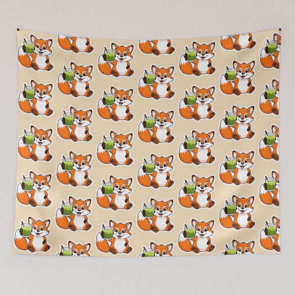 Item preview, A cute fox having Matcha| Matcha Iced Tea | Gobble Gala  designed and sold by Kids GobbleGala.