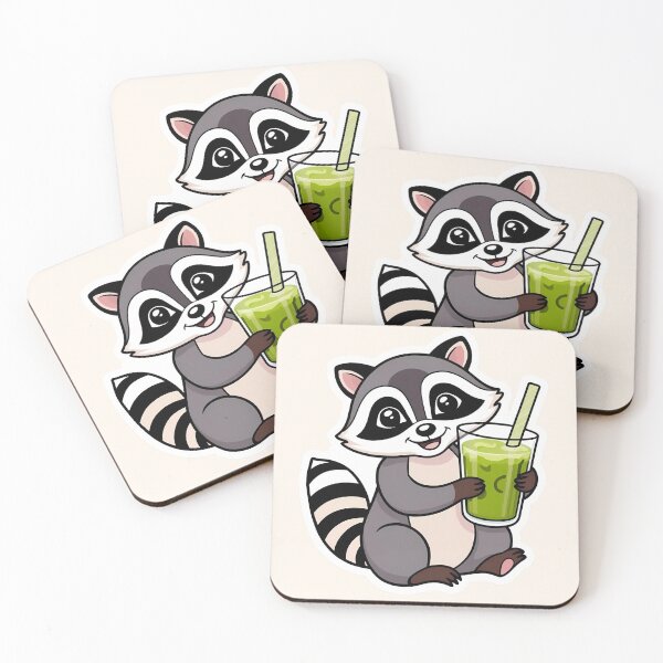 Item preview, Un lindo zorro mapache tomando té Matcha | Té helado Matcha | Gobble Gala designed and sold by Kids GobbleGala.