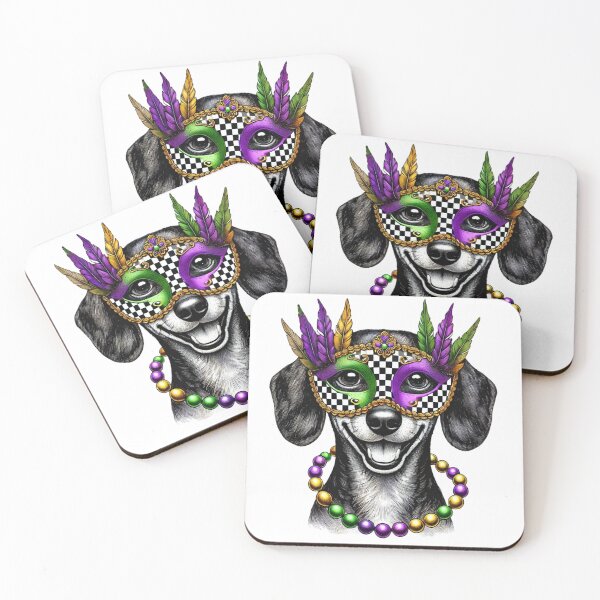 Item preview, Dachshund Mardi Gras Mask and Beads Design designed and sold by BlankCanvasHaHa.