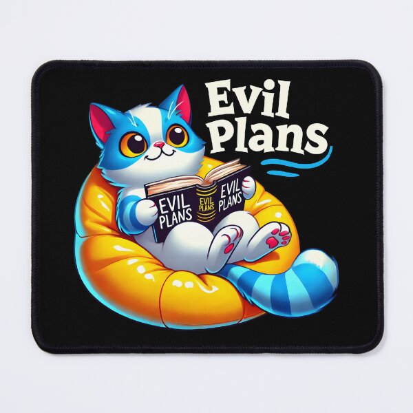 Item preview, Funny Cat Reading 'Evil Plans' Book – Cute and Mischievous Cartoon Design designed and sold by DrawHandArt.