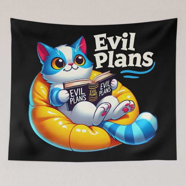 Item preview, Funny Cat Reading 'Evil Plans' Book – Cute and Mischievous Cartoon Design designed and sold by DrawHandArt.