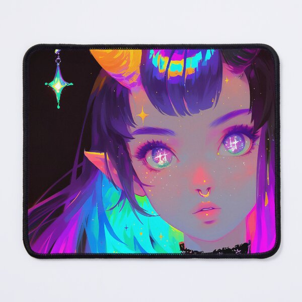 Item preview, Neon Horns Septum Piercing Anime Girl designed and sold by bubblegoth.