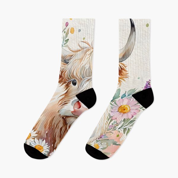 Item preview, Highland cow and flowers in watercolor designed and sold by Nolan6.