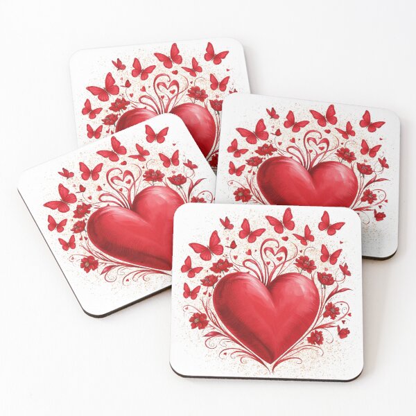 Item preview, Red Heart Red Flowers Butterflies Gold Shimmer Valentine designed and sold by colorleafz.