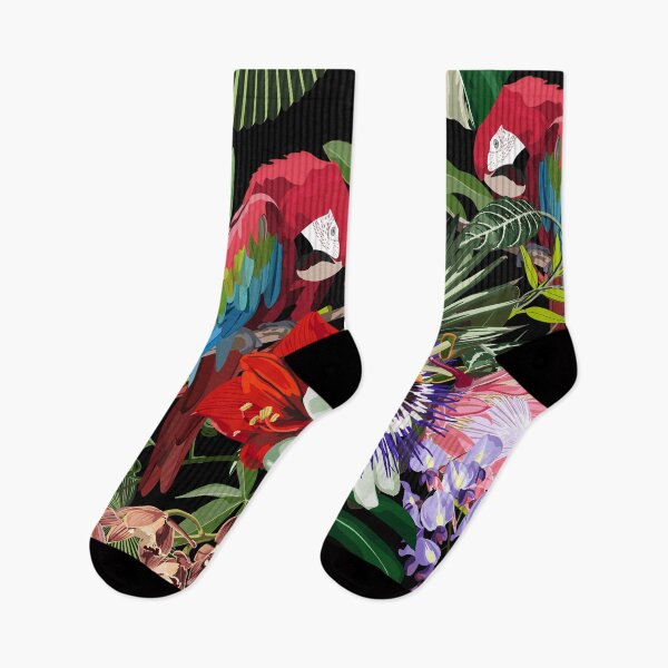 Item preview, Tropical birds parrot, exotic jungle plants, leaves, flowers. designed and sold by MatyKotiv.
