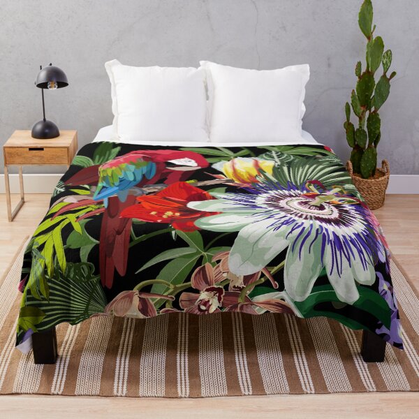 Item preview, Tropical birds parrot, exotic jungle plants, leaves, flowers. designed and sold by MatyKotiv.