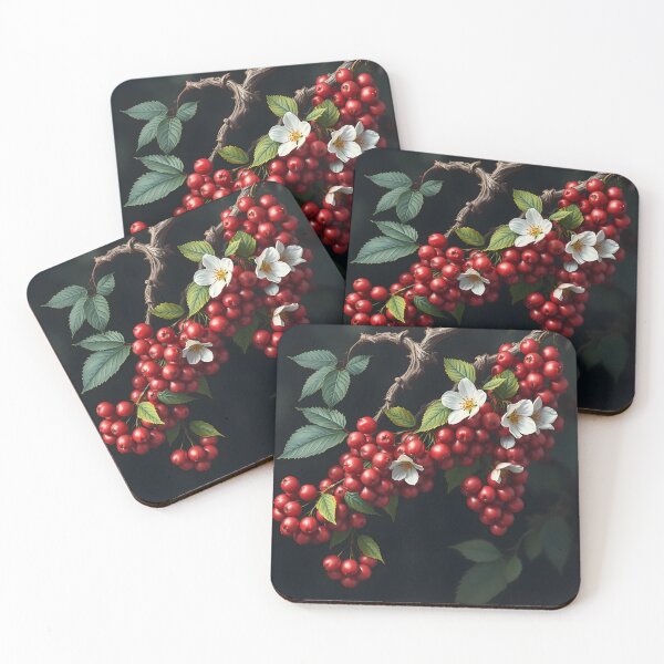 Item preview, Botanical drawing with a beautiful branch of viburnum berries on a dark background. Digital matte drawing. designed and sold by PrintLabStudio.