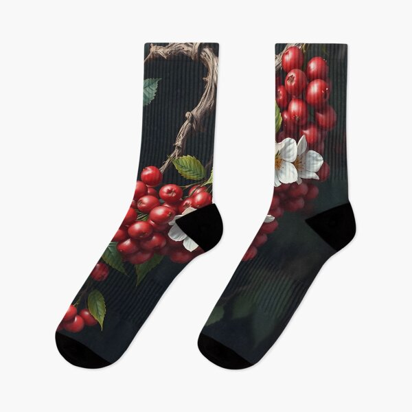 Item preview, Botanical drawing with a beautiful branch of viburnum berries on a dark background. Digital matte drawing. designed and sold by PrintLabStudio.
