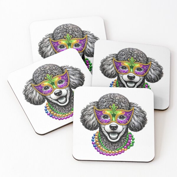Item preview, Poodle Mardi Gras Mask and Beads Design designed and sold by BlankCanvasHaHa.