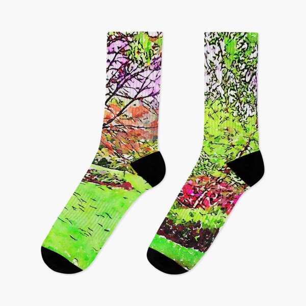 Item preview, Vibrant watercolor painting of a lush spring garden landscape designed and sold by GestaltImagery.
