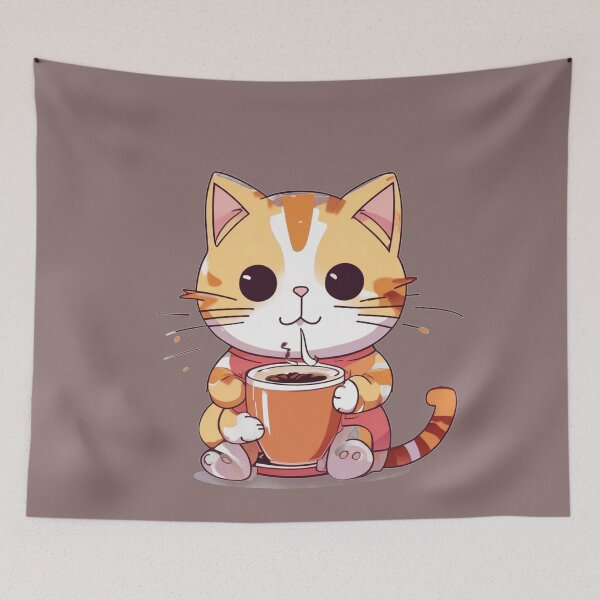 Item preview, Cute cat drinking coffee designed and sold by KingdomDesigns2.