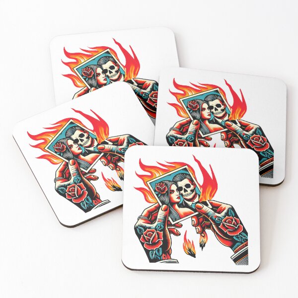 Item preview, Burning Love Skeleton Art - Fiery Tattoo-Inspired Romantic Illustration designed and sold by DrawHandArt.