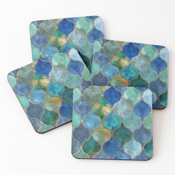 Item preview, Mint Green, Aqua & Gold Decorative Morrocan Tile Pattern 4 designed and sold by GrinGalore.