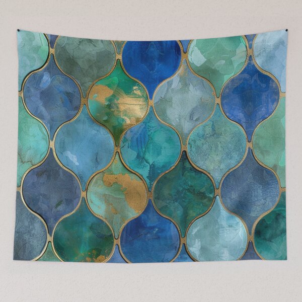 Item preview, Mint Green, Aqua & Gold Decorative Morrocan Tile Pattern 4 designed and sold by GrinGalore.