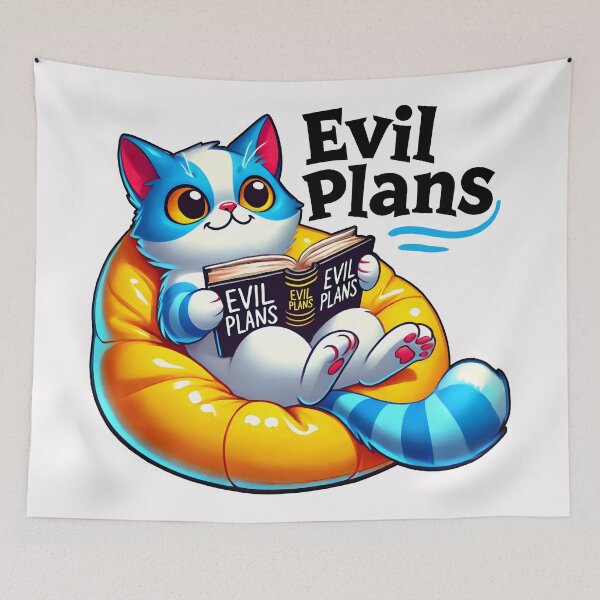 Item preview,  Funny Cat Reading 'Evil Plans' Book – Cute and Mischievous Cartoon Design designed and sold by DrawHandArt.