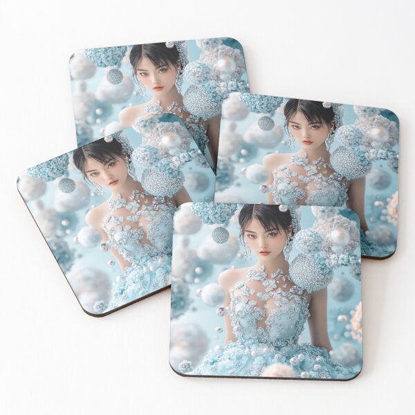 Item preview, Elegant Woman in a Sparkling Frosty Blue Gown Amongst Crystal Hydrangeas designed and sold by Cris888.
