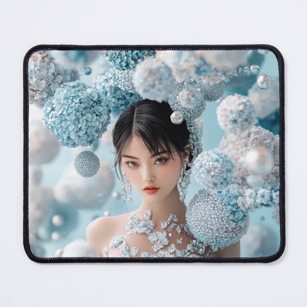 Item preview, Elegant Woman in a Sparkling Frosty Blue Gown Amongst Crystal Hydrangeas designed and sold by Cris888.