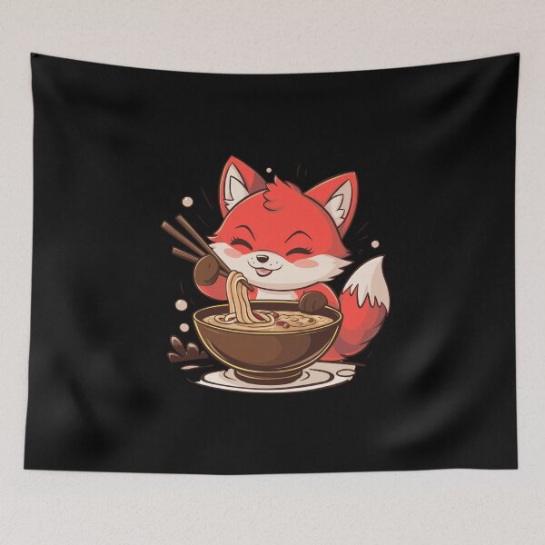 Item preview, Cute kawaii red fox eat ramen designed and sold by Mateusz Majcherek.