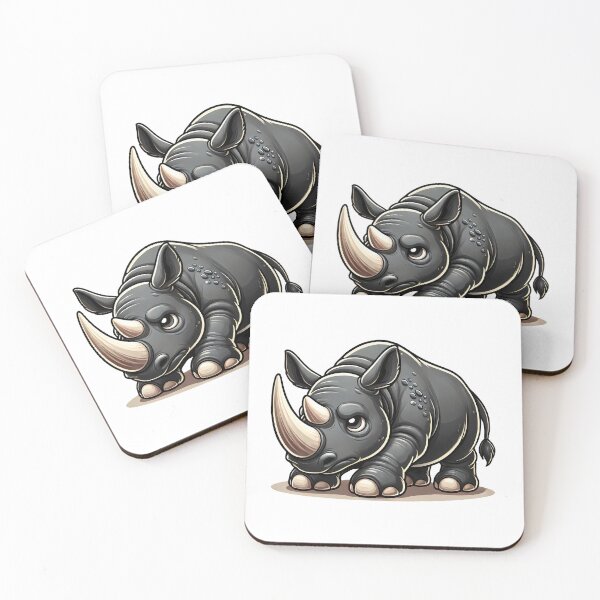 Item preview, A cute cartoon black rhinoceros with a prominent horn and expressive eyes designed and sold by cave-canvas.