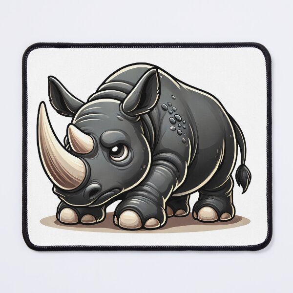 Item preview, A cute cartoon black rhinoceros with a prominent horn and expressive eyes designed and sold by cave-canvas.