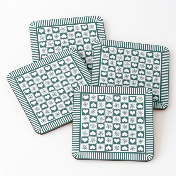 Item preview, Pine Green and White Chalet Hearts and Snowflakes designed and sold by AntiqueImages.