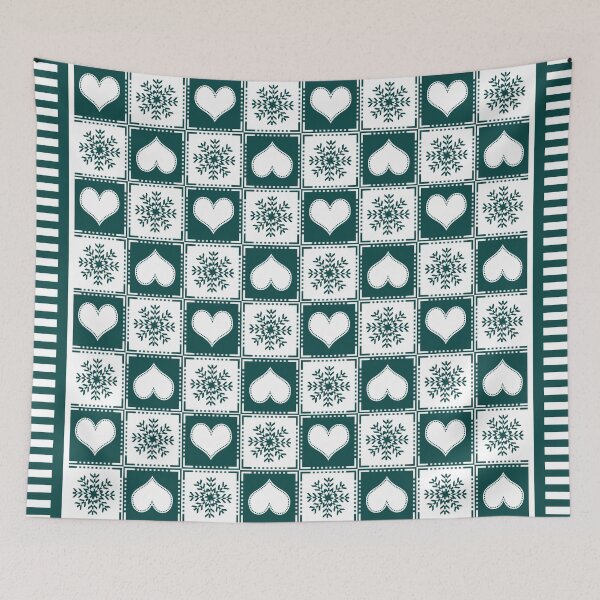 Item preview, Pine Green and White Chalet Hearts and Snowflakes designed and sold by AntiqueImages.