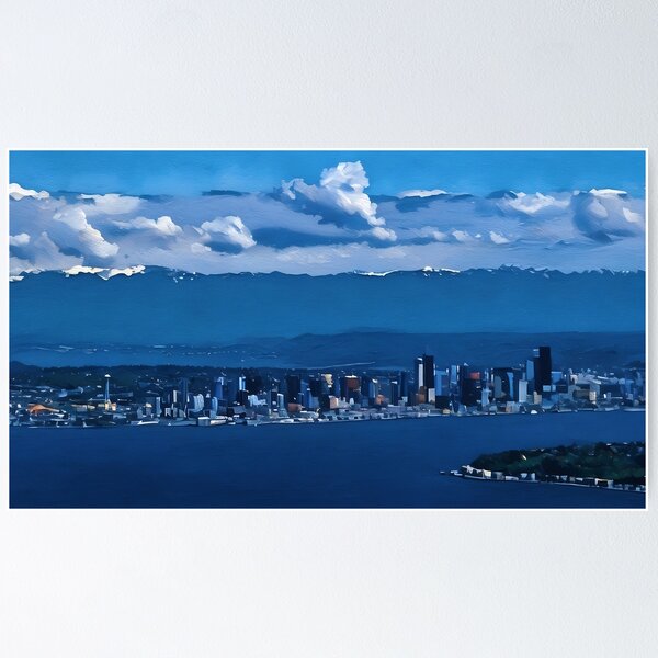Artikelvorschau, Blick auf die Cascade Mountains in Seattle (Ölgemälde) entworfen und verkauft von flyscenicair.