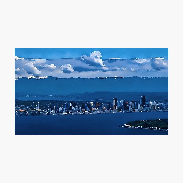 Artikelvorschau, Blick auf die Cascade Mountains in Seattle (Ölgemälde) entworfen und verkauft von flyscenicair.