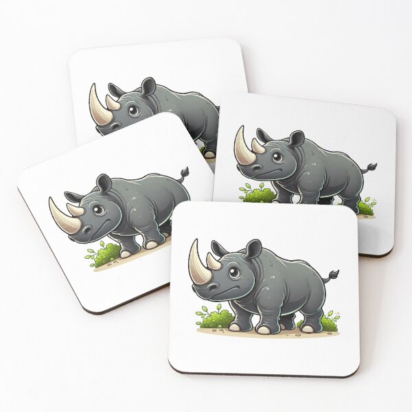 Item preview, Cute cartoon rhinoceros with a friendly expression and lush green surroundings. designed and sold by cave-canvas.