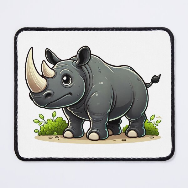 Item preview, Cute cartoon rhinoceros with a friendly expression and lush green surroundings. designed and sold by cave-canvas.