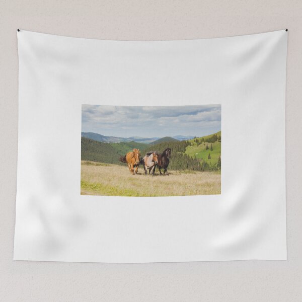 Item preview, Beautiful Horses Running, Mountain Scenery  designed and sold by newburyboutique.