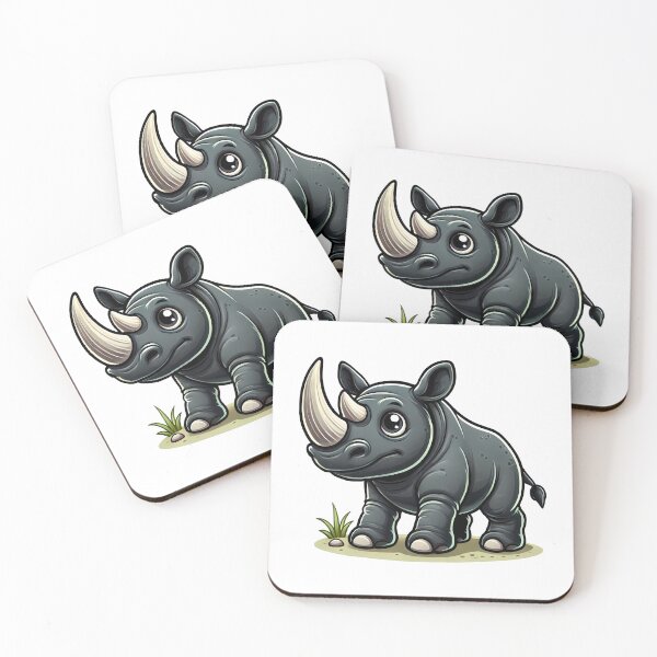 Item preview, Adorable cartoon black rhinoceros with big eyes, standing on grass, showcasing a friendly expression. designed and sold by cave-canvas.