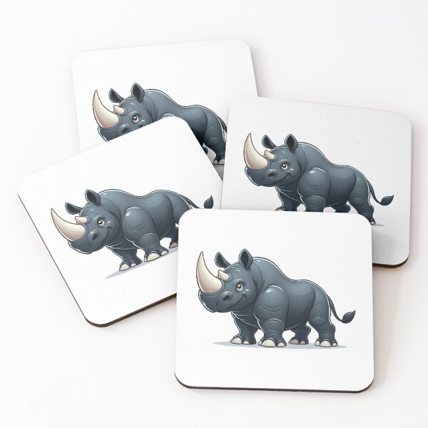 Item preview, A cute cartoon rhinoceros character with a cheerful expression and a prominent horn. designed and sold by cave-canvas.