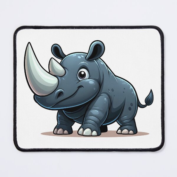 Item preview, Cute cartoon rhinoceros with a big smile and a prominent horn, set against a light background. designed and sold by cave-canvas.
