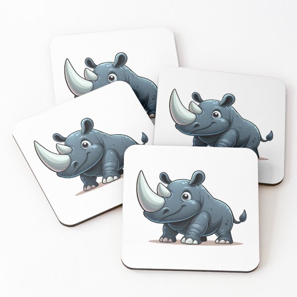 Item preview, Cute cartoon rhinoceros with a big smile and a prominent horn, set against a light background. designed and sold by cave-canvas.