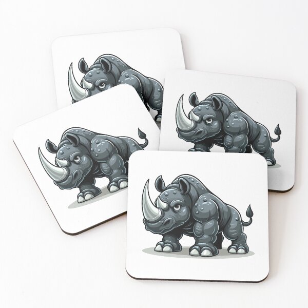Item preview, A cartoon-style, muscular rhinoceros with an expressive face, set against a pale background. designed and sold by cave-canvas.