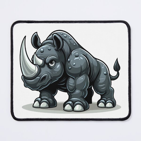 Item preview, A cartoon-style, muscular rhinoceros with an expressive face, set against a pale background. designed and sold by cave-canvas.