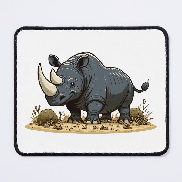 Item preview, A cute, cartoon-style rhinoceros stands playfully in a cartoonish grassy landscape. designed and sold by cave-canvas.