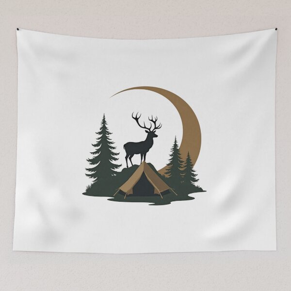 Item preview, majestic camping scene deer under moonlight designed and sold by wineesshop.