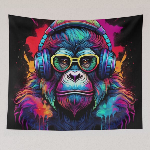 Artikelvorschau, Graffiti-Gorilla mit Kopfhörern entworfen und verkauft von Boxing Kangaroo Retail Company.