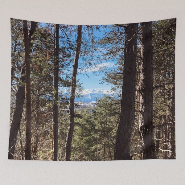 Item preview, Snowy Mountain Tops in Between Pine Forest Woods designed and sold by Quoppidou.