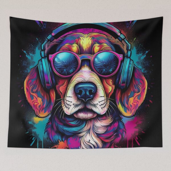 Aperçu de l'œuvre Un Beagle bat un chien tagué avec un casque créée et vendue par Boxing Kangaroo Retail Company.