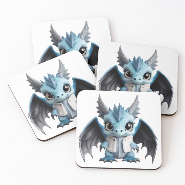Item preview, Realistic Artwork of a Cute Blue Baby Dragon Wearing a Warm Winter Jacket designed and sold by CuteopiaGallery.
