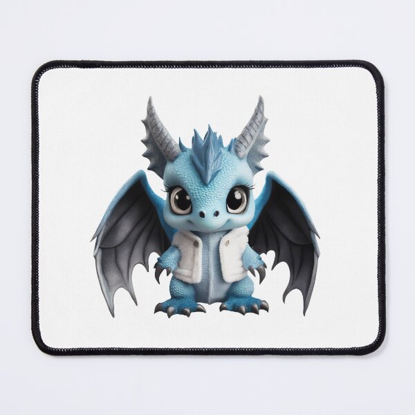 Item preview, Realistic Artwork of a Cute Blue Baby Dragon Wearing a Warm Winter Jacket designed and sold by CuteopiaGallery.