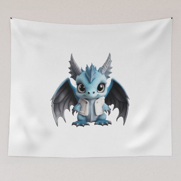 Item preview, Realistic Artwork of a Cute Blue Baby Dragon Wearing a Warm Winter Jacket designed and sold by CuteopiaGallery.