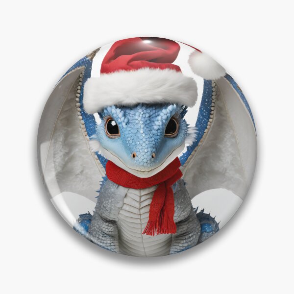 Item preview, Realistic Artwork of a Cute Blue Baby Dragon Wearing a Red Festive Christmas Hat and Scarf designed and sold by CuteopiaGallery.