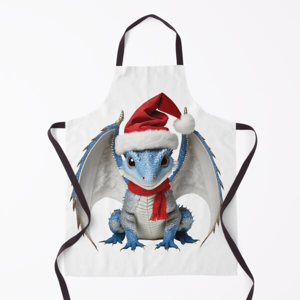 Item preview, Realistic Artwork of a Cute Blue Baby Dragon Wearing a Red Festive Christmas Hat and Scarf designed and sold by CuteopiaGallery.