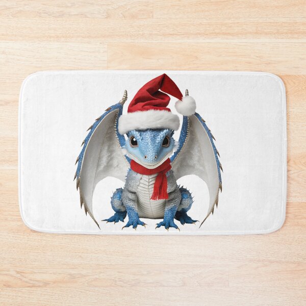 Item preview, Realistic Artwork of a Cute Blue Baby Dragon Wearing a Red Festive Christmas Hat and Scarf designed and sold by CuteopiaGallery.